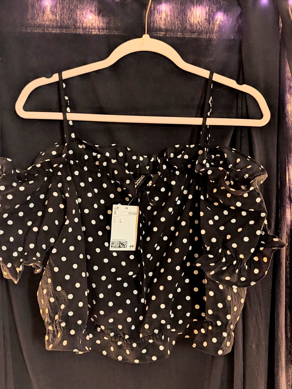 H&M Black and White Polka Dot Off-Shoulder Crop Top